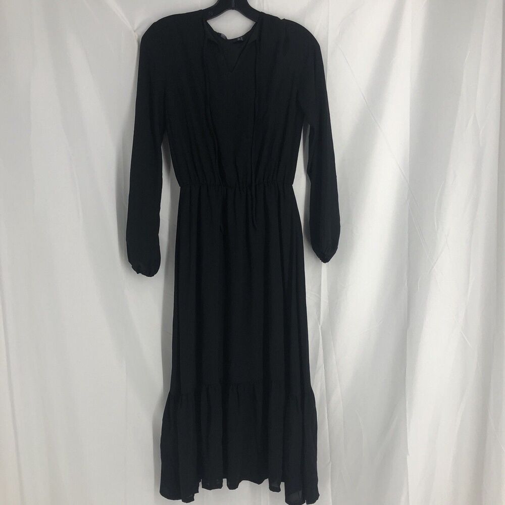 Favorite Style Women's Prairie Midi Dress XS Long Sleeve Romantic Boho Black